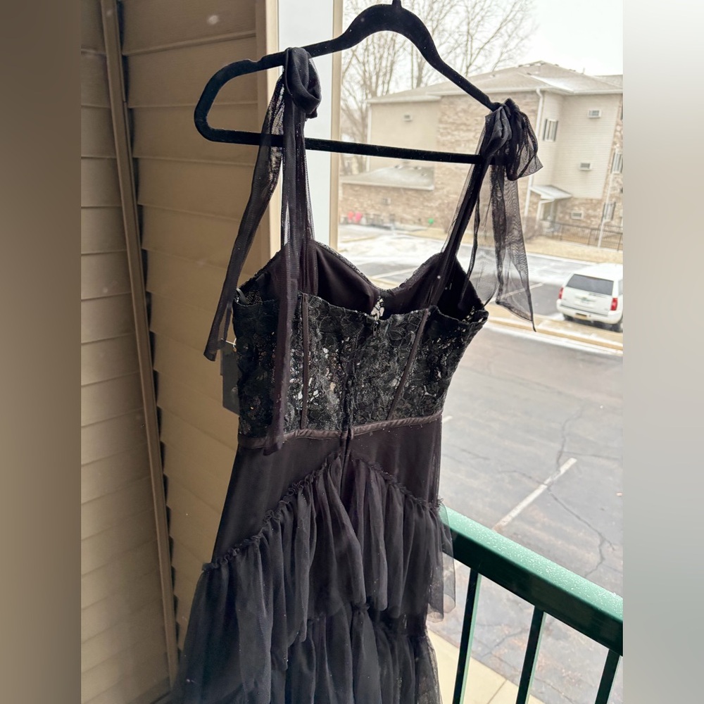 🆕🖤 City Studio Black Lace Corset Tulle Maxi Dress Prom Ruffle Tiered Size 9/10 - Picture 8 of 17